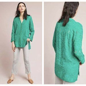 Anthropologie Akemi + Kin Abacos Eyelet Green Top